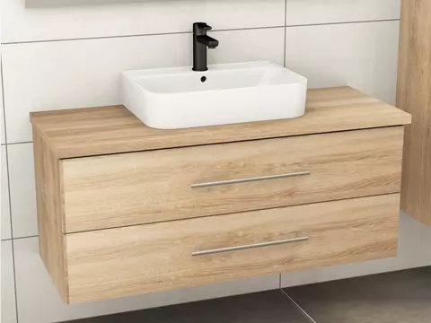 Flex Badmöbel 120, Eiche Gold, Keramik Waschbecken,...