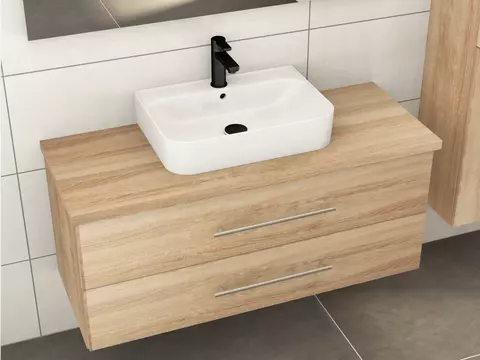 Flex Badmöbel 120, Eiche Gold, Keramik Waschbecken,...