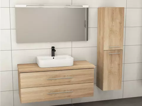Flex Badmöbel 120, Eiche Gold, Keramik Waschbecken,...