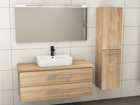 Flex Badmöbel 120, Eiche Gold, Keramik Waschbecken,...