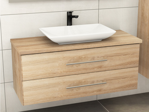 Flex Badmöbel 120, Eiche Gold, Keramik Waschbecken, Trägerplatte