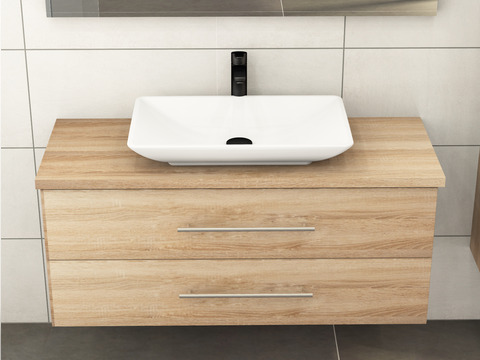 Flex Badmöbel 120, Eiche Gold, Keramik Waschbecken, Trägerplatte