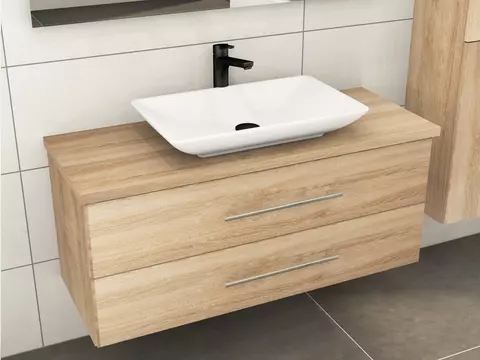 Flex Badmöbel 120, Eiche Gold, Keramik Waschbecken,...