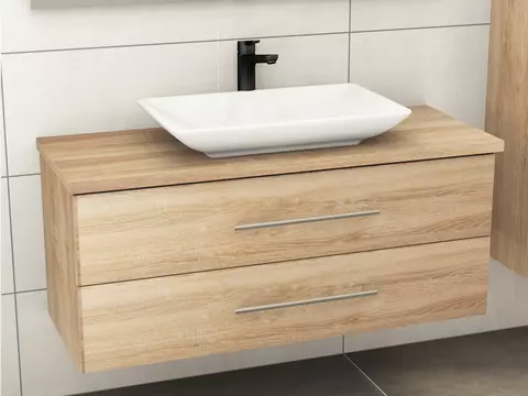 Flex Badmöbel 120, Eiche Gold, Keramik Waschbecken,...
