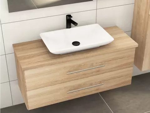 Flex Badmöbel 120, Eiche Gold, Keramik Waschbecken,...