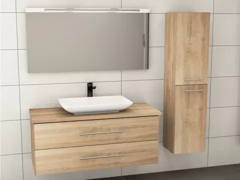 Flex Badmöbel 120, Eiche Gold, Keramik Waschbecken,...