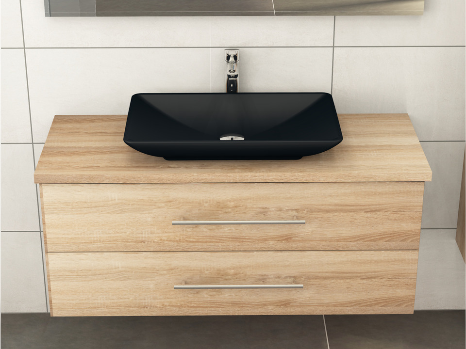 Flex Badm&ouml;bel 120, Eiche Gold, Keramik Waschbecken, Tr&auml;gerplatte