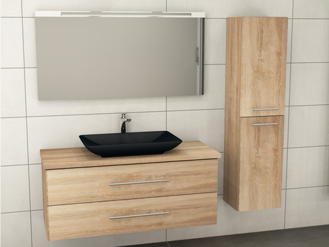Flex Badmöbel 120, Eiche Gold, Keramik Waschbecken, Trägerplatte