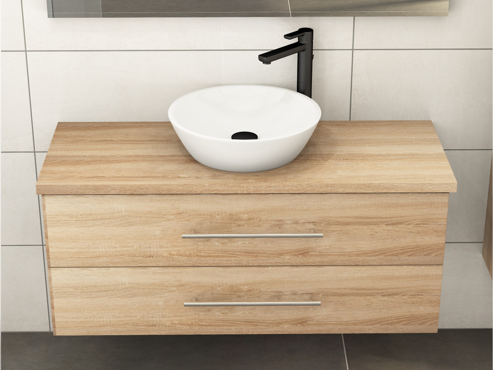 Flex Badm&ouml;bel 120, Eiche Gold, Keramik Waschbecken, Tr&auml;gerplatte