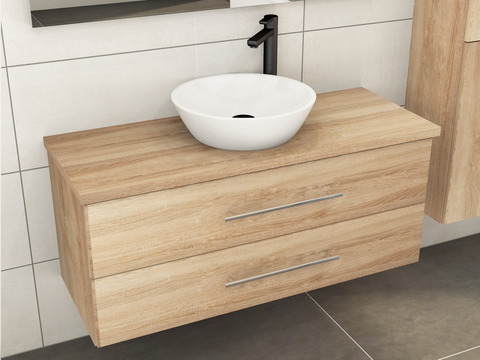 Flex Badmöbel 120, Eiche Gold, Keramik Waschbecken, Trägerplatte