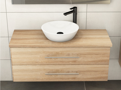 Flex Badmöbel 120, Eiche Gold, Keramik Waschbecken, Trägerplatte