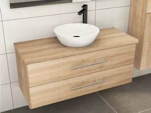 Flex Badmöbel 120, Eiche Gold, Keramik Waschbecken,...