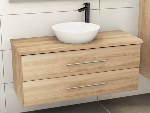 Flex Badmöbel 120, Eiche Gold, Keramik Waschbecken,...