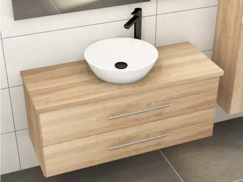 Flex Badmöbel 120, Eiche Gold, Keramik Waschbecken,...