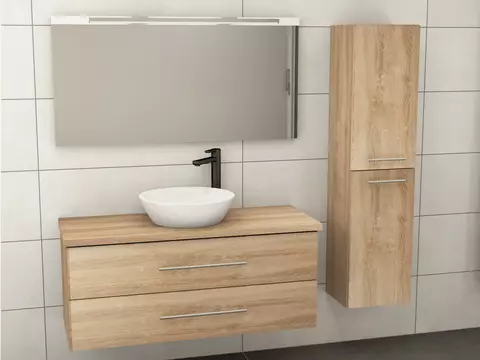 Flex Badmöbel 120, Eiche Gold, Keramik Waschbecken,...