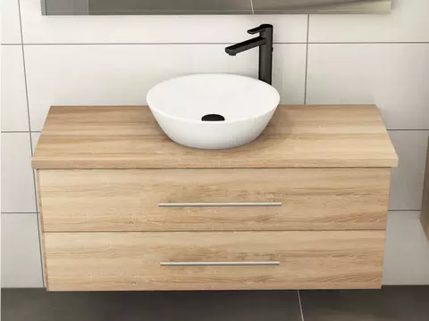 Flex Badmöbel 120, Eiche Gold, Keramik Waschbecken,...