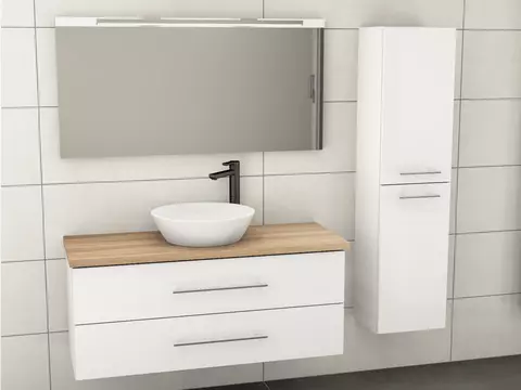 Flex Badmöbel 120, Weiß Hochglanz Lackiert,...
