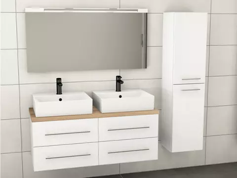 Flex Badmöbel 120, Weiß Hochglanz Lackiert,...