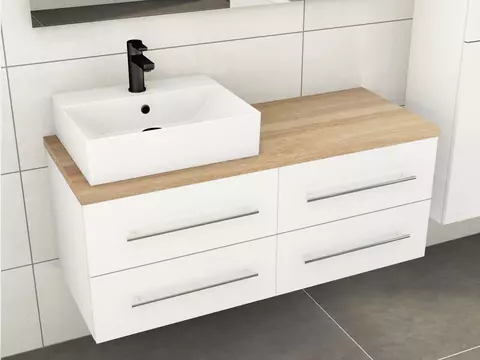 Flex Badmöbel 120, Weiß Hochglanz Lackiert,...