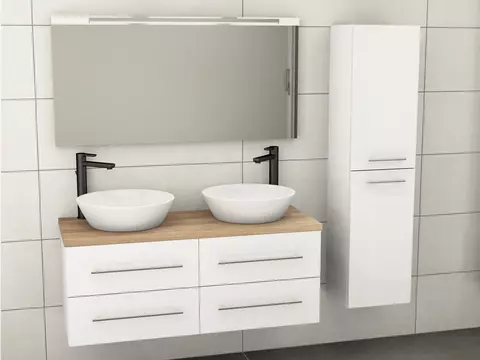 Flex Badmöbel 120, Weiß Hochglanz Lackiert,...