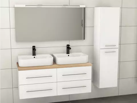 Flex Badmöbel 120, Weiß Hochglanz Lackiert,...