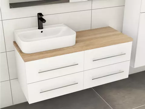 Flex Badmöbel 120, Weiß Hochglanz Lackiert,...