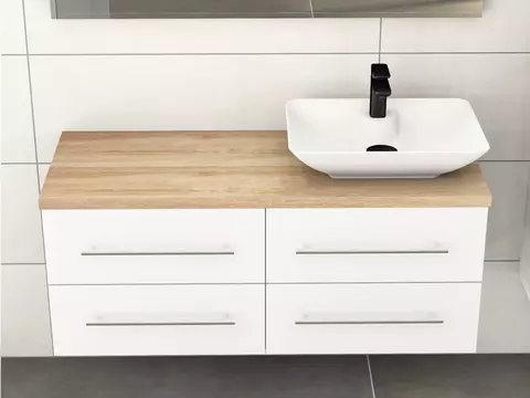 Flex Badmöbel 120, Weiß Hochglanz Lackiert,...