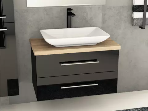 Flex Badmöbel 80, Schwarz Hochglanz Lackiert,...