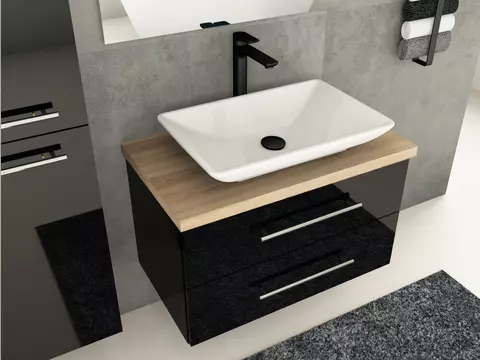 Flex Badmöbel 80, Schwarz Hochglanz Lackiert,...