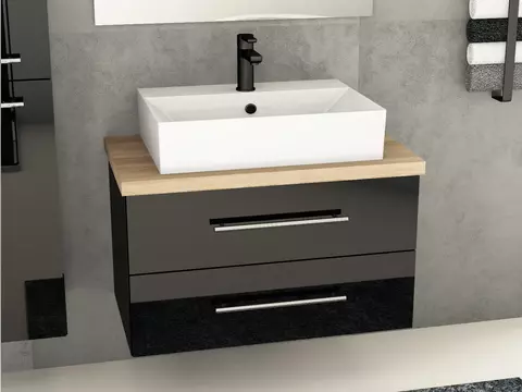 Flex Badmöbel 80, Schwarz Hochglanz Lackiert,...