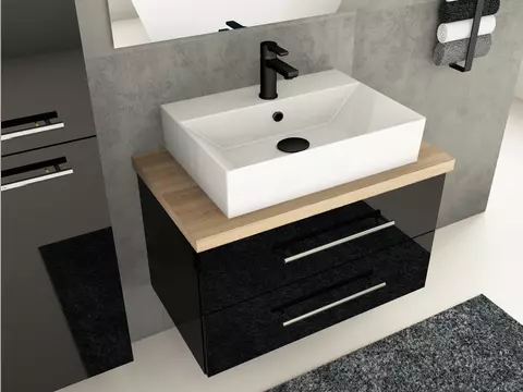 Flex Badmöbel 80, Schwarz Hochglanz Lackiert,...