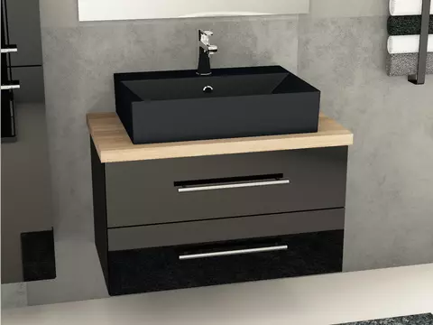 Flex Badmöbel 80, Schwarz Hochglanz Lackiert,...