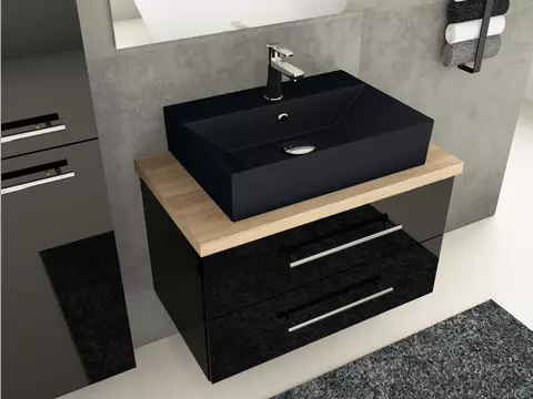 Flex Badmöbel 80, Schwarz Hochglanz Lackiert,...