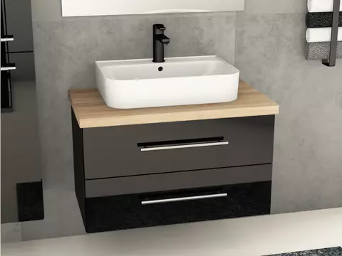 Flex Badmöbel 80, Schwarz Hochglanz Lackiert,...