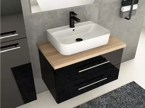 Flex Badmöbel 80, Schwarz Hochglanz Lackiert,...