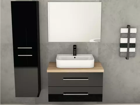 Flex Badmöbel 80, Schwarz Hochglanz Lackiert,...