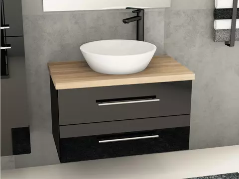 Flex Badmöbel 80, Schwarz Hochglanz Lackiert,...