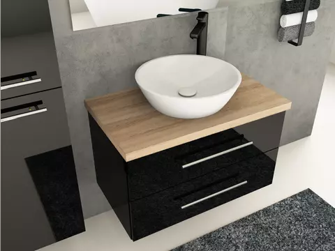 Flex Badmöbel 80, Schwarz Hochglanz Lackiert,...