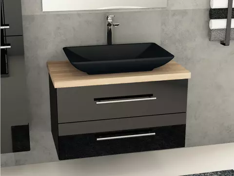 Flex Badmöbel 80, Schwarz Hochglanz Lackiert,...