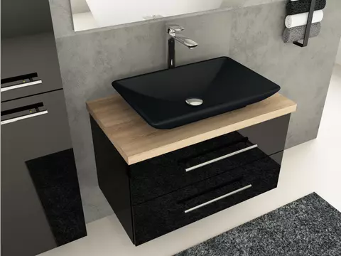 Flex Badmöbel 80, Schwarz Hochglanz Lackiert,...