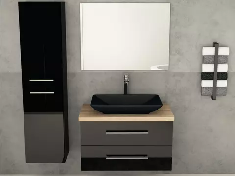 Flex Badmöbel 80, Schwarz Hochglanz Lackiert,...