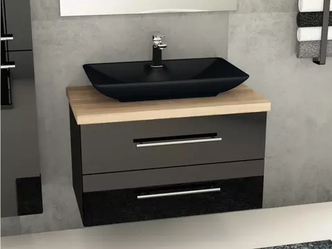 Flex Badmöbel 80, Schwarz Hochglanz Lackiert,...
