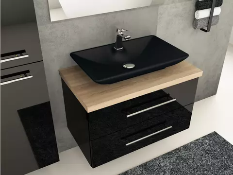 Flex Badmöbel 80, Schwarz Hochglanz Lackiert,...