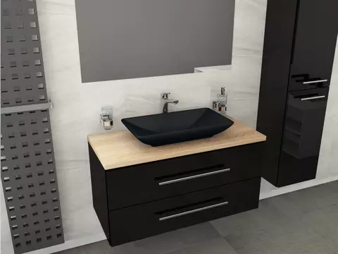 Flex Badmöbel 100, Schwarz Hochglanz Lackiert,...