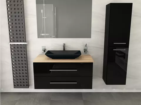 Flex Badmöbel 100, Schwarz Hochglanz Lackiert,...