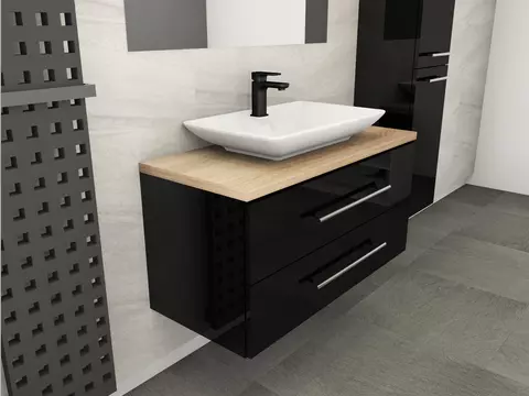 Flex Badmöbel 100, Schwarz Hochglanz Lackiert,...