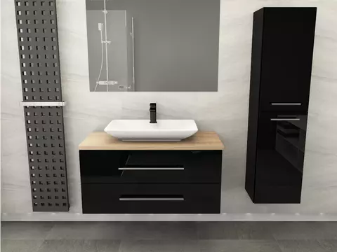Flex Badmöbel 100, Schwarz Hochglanz Lackiert,...