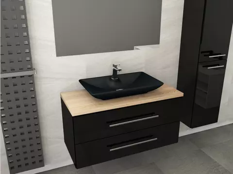 Flex Badmöbel 100, Schwarz Hochglanz Lackiert,...