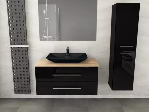 Flex Badmöbel 100, Schwarz Hochglanz Lackiert,...