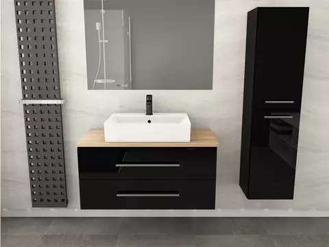 Flex Badmöbel 100, Schwarz Hochglanz Lackiert,...